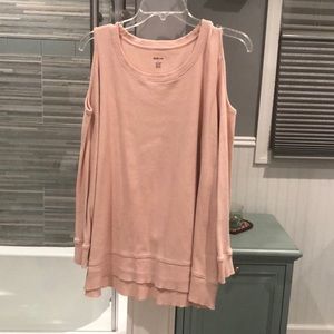 Pink long sleeve cold shoulder top